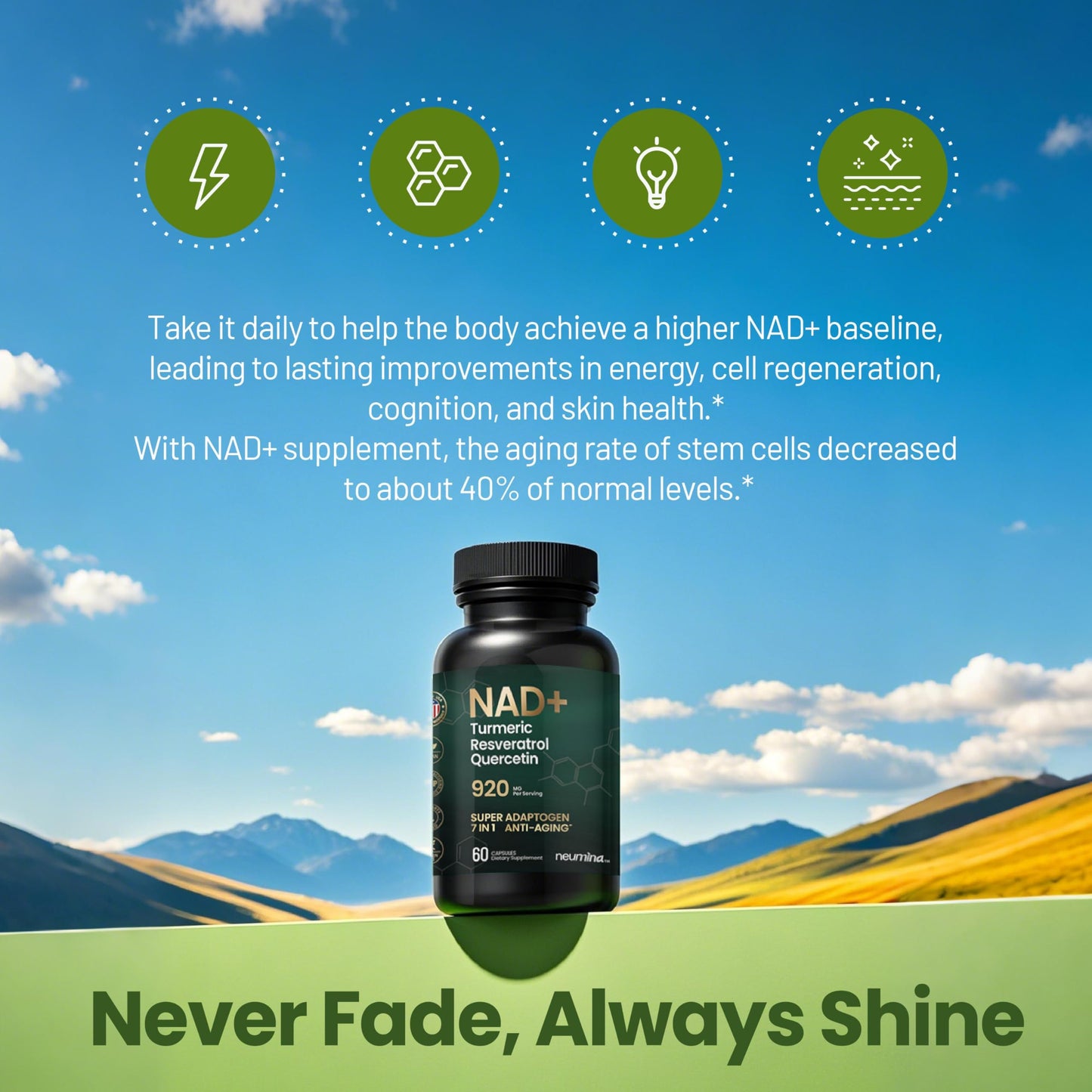 NEUMINA NAD+ 60 Capsules – 7-in-1 Anti-Aging NAD+ Complex – Made in USA