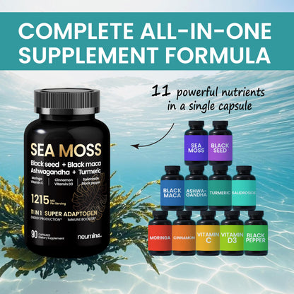 NEUMINA 1215mg Sea Moss Capsules - 90 Count | USA Made, Vegan Adaptogens