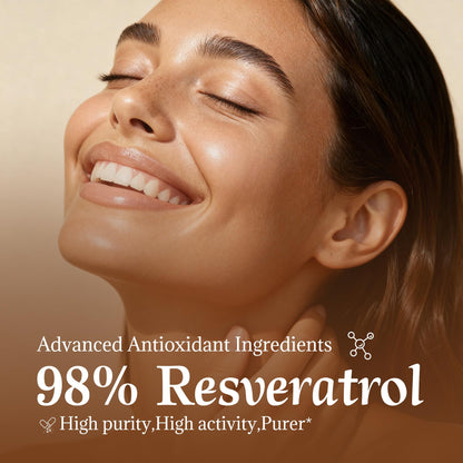 NEUNEST 98% Trans-Resveratrol Supplement for Skin Glow – Collagen, Hyaluronic Acid, Quercetin | 60 Capsules