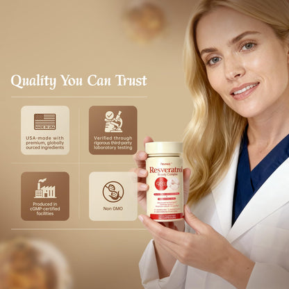 NEUNEST 98% Trans-Resveratrol Supplement for Skin Glow – Collagen, Hyaluronic Acid, Quercetin | 60 Capsules