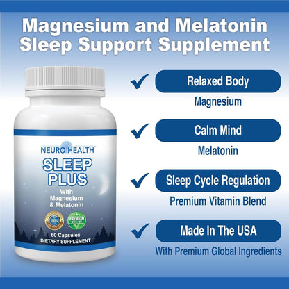 Neuro Health Sleep Plus Sleep Aid – 60 Capsules | Magnesium, Melatonin & Ashwagandha