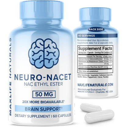 Neuro NACET 60 Capsules | Ethyl Ester NAC for Brain & Lung Support - MaxLife Naturals