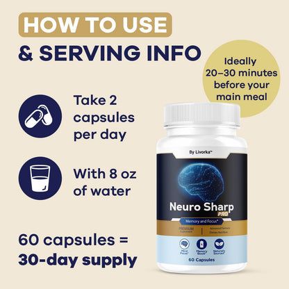 Neuro Sharp Pro - Natural Brain Supplement for Memory & Focus | 60 Capsules
