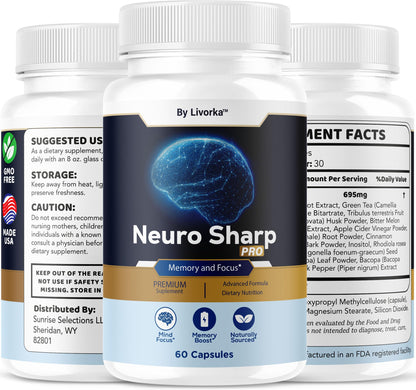 Neuro Sharp Pro - Natural Brain Supplement for Memory & Focus | 60 Capsules