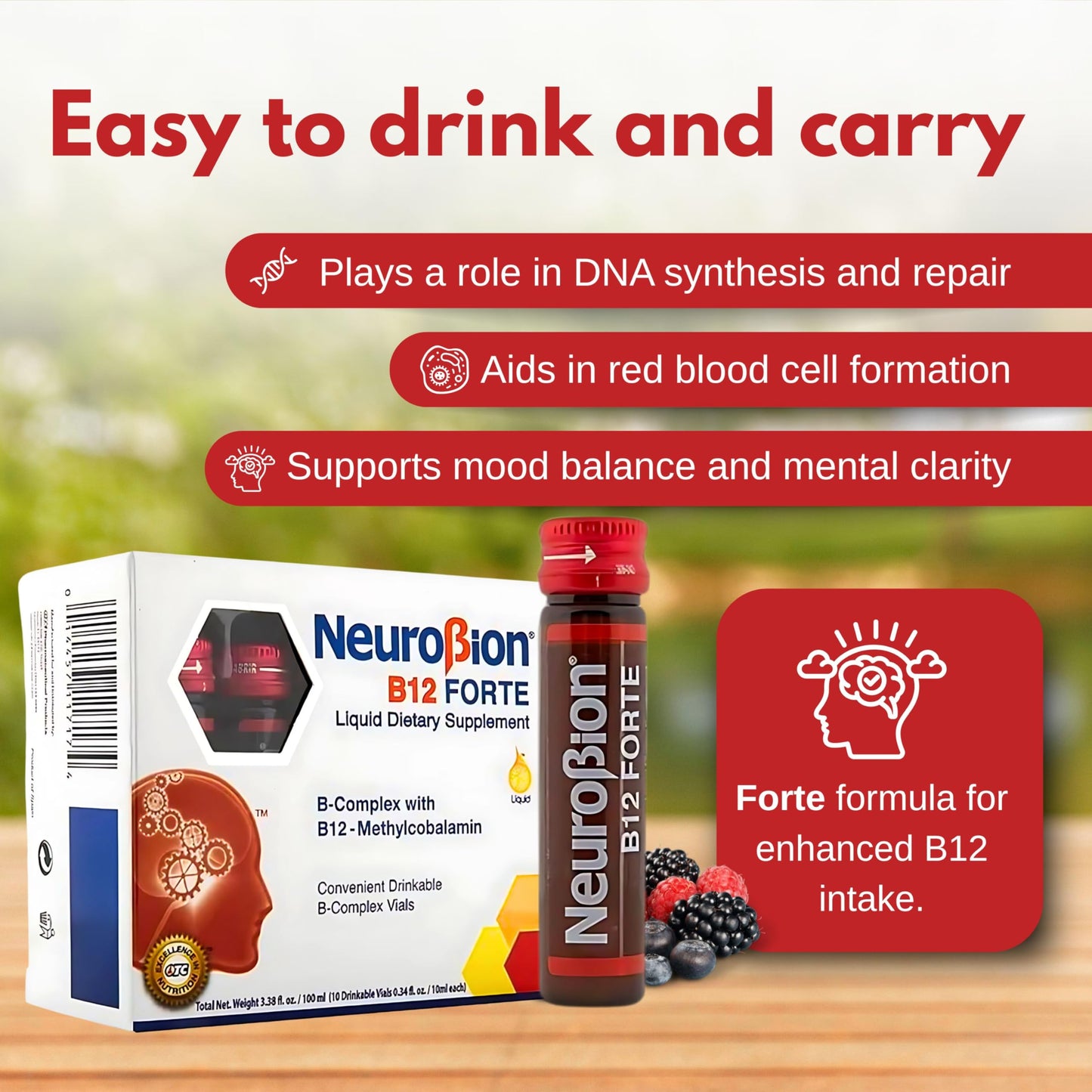 Neurobion B12 Forte 10 Vials x 10 ml – Liquid B Complex Vitamins | Packaging May Vary