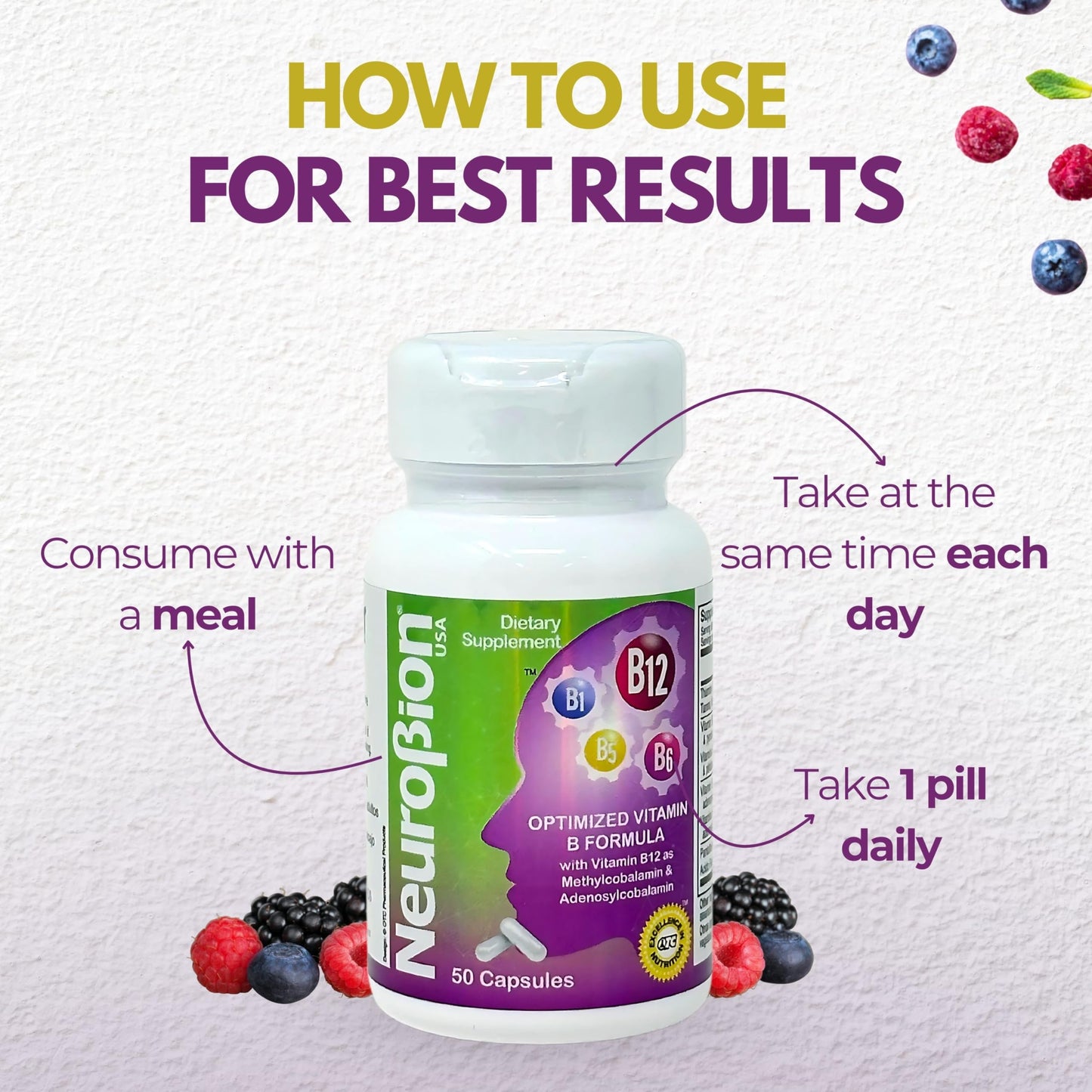 Neurobion Optimized Classic Formula B12 Methylcobalamin Dietary Supplement – 50 Capsules