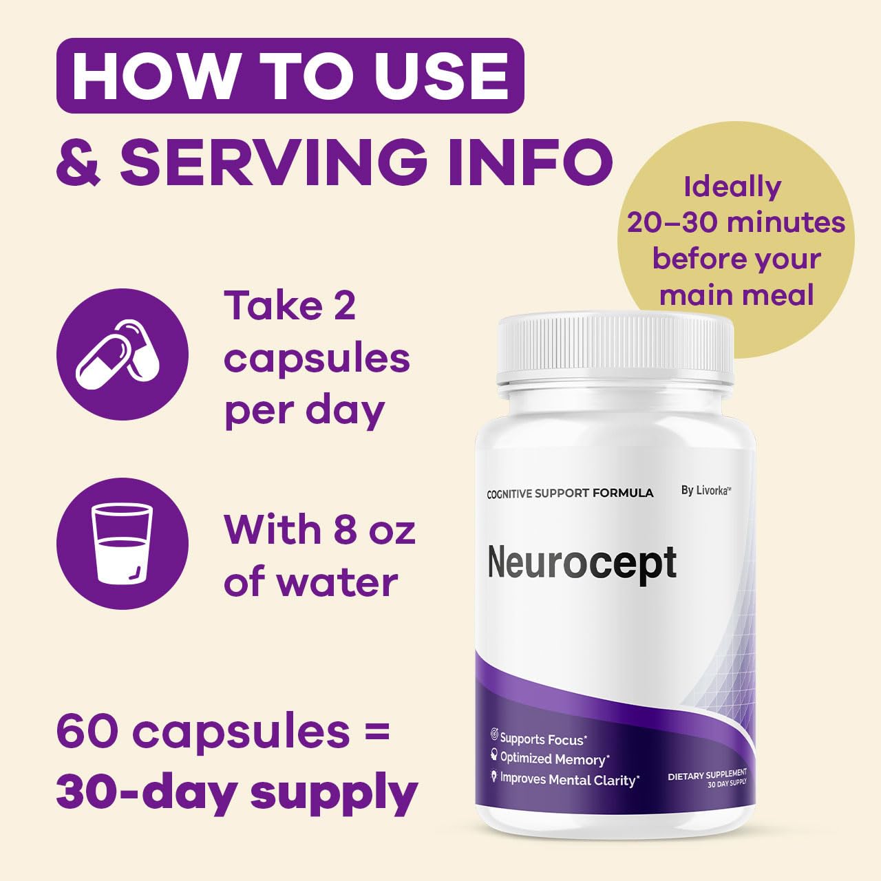 (3 Pack) Neurocept Brain Supplement Capsules – Memory & Focus Support – 180 Capsules (3 Months)