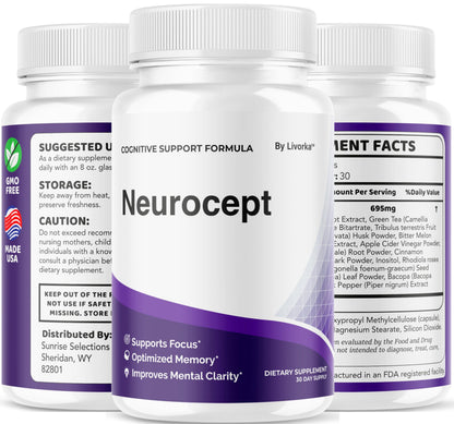 (2 Pack) Neurocept Brain Supplement Capsules – Memory, Focus & Wellness | 120 Capsules