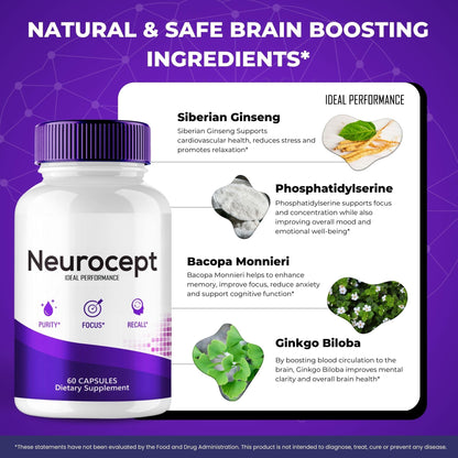 Neurocept Supplement - Brain Health Nootropic Pills | Memory & Focus, 2 Pack