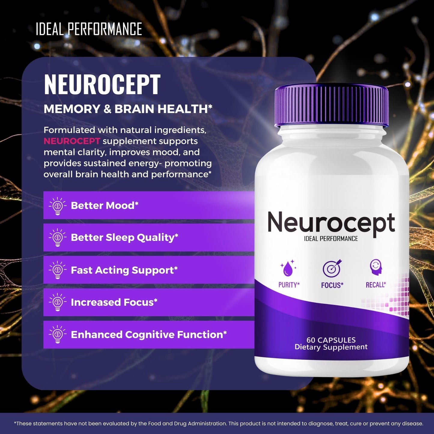 Neurocept Supplement - Brain Health Nootropic Pills | Memory & Focus, 2 Pack