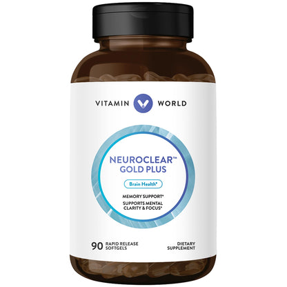 Vitamin World NeuroClear Gold Plus 90 Softgels – Phosphatidylserine, DHA, Ginkgo Biloba | Gluten Free