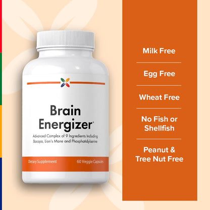 Stop Aging Now: Brain Energizer – 60 Veggie Caps | Advanced Complex with Lion's Mane, Bacopa & DMAE