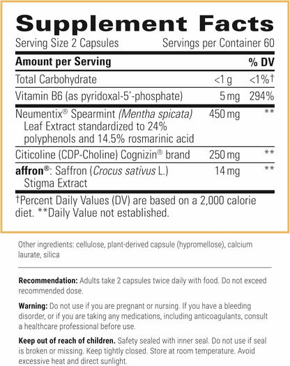 Integrative Therapeutics Neurologix - Brain Health Supplement* - Non-Stimulant Nootropic Supplement for Focus* - Memory Support* - Vegan, Gluten-Free & Dairy-Free - 28 Capsules (14 Servings)