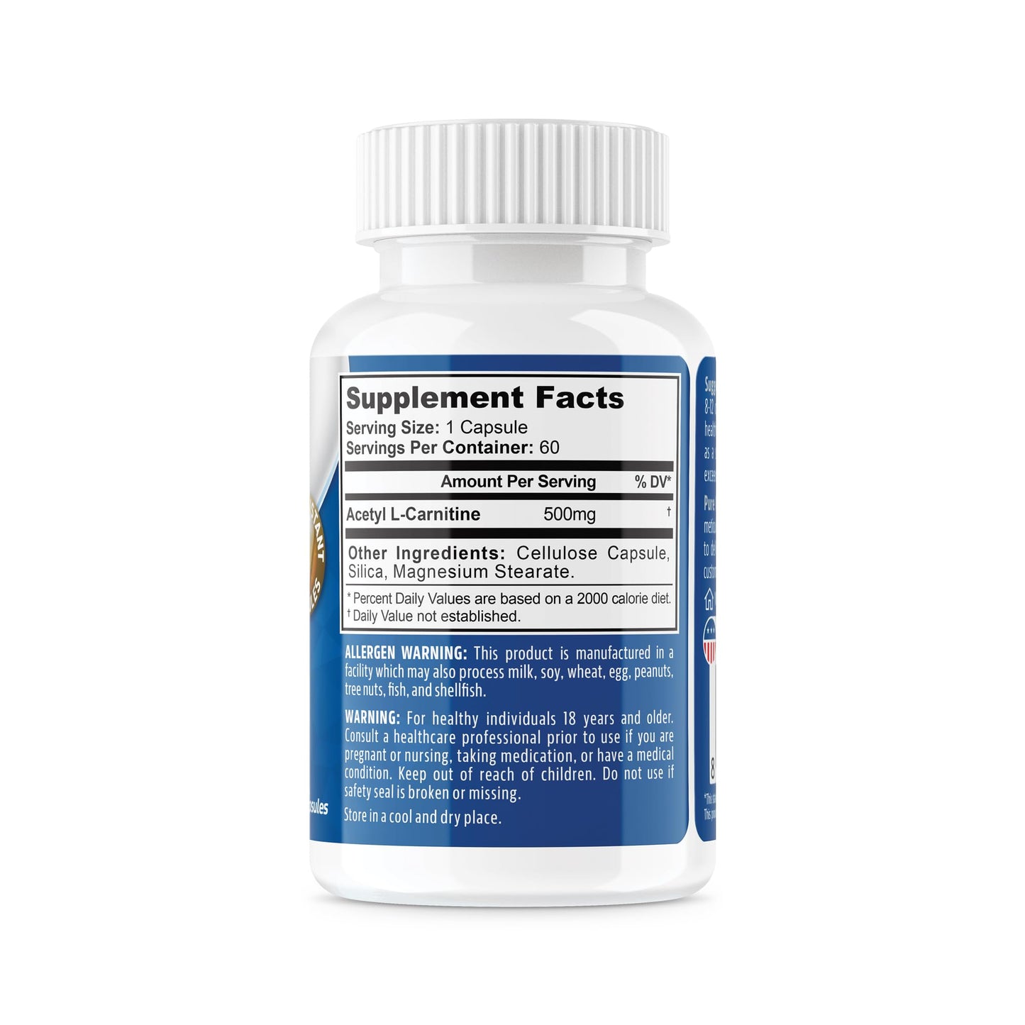 NeuropAWAY Elements Acetyl L-Carnitine 500mg 60ct Capsules (60 500mg Capsules Per Bottle) Veggie Caps Third Party Tested Made in USA