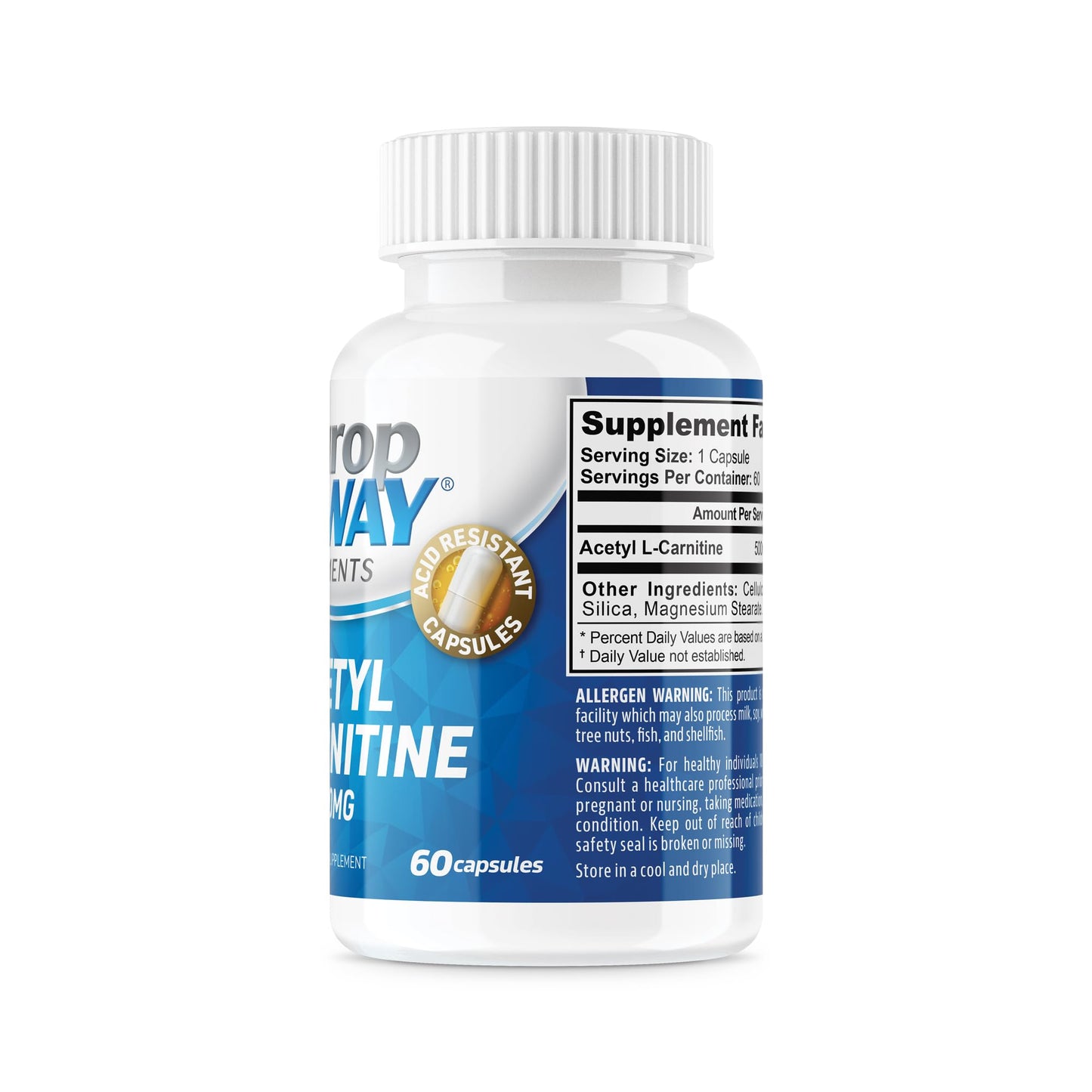 NeuropAWAY Elements Acetyl L-Carnitine 500mg 60ct Capsules (60 500mg Capsules Per Bottle) Veggie Caps Third Party Tested Made in USA