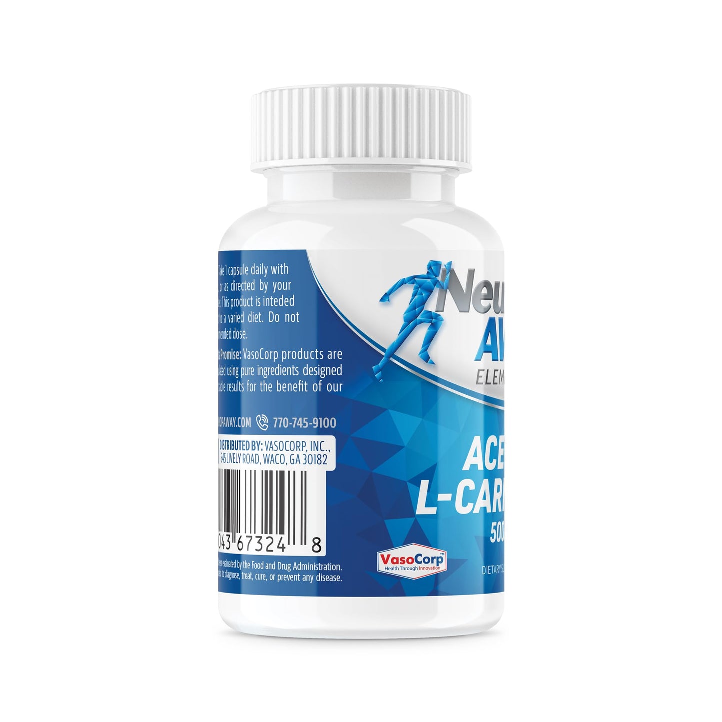 NeuropAWAY Elements Acetyl L-Carnitine 500mg 60ct Capsules (60 500mg Capsules Per Bottle) Veggie Caps Third Party Tested Made in USA