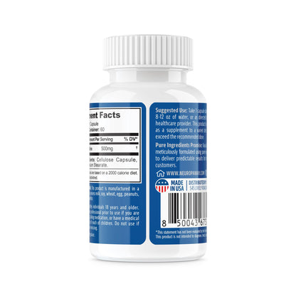 NeuropAWAY Elements Acetyl L-Carnitine 500mg 60ct Capsules (60 500mg Capsules Per Bottle) Veggie Caps Third Party Tested Made in USA
