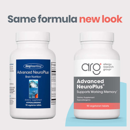 Allergy Research Group Advanced NeuroPlus Supplement - Memory & Focus Support, for Brain Function Health, Lion's Mane, Vegetarian Capsules - 90 Count