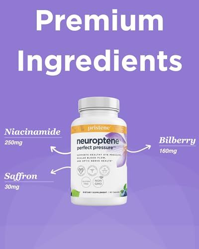 Pristene Eye Vitamins with Bilberry, Saffron, Niacinamide & CoQ10 for Optic Nerve Support – Neuroptene (60 Capsules)