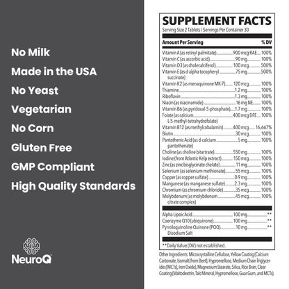 NeuroQ Daily Essentials Multivitamin – High-Potency Brain & Body Support (Choline 550 mg, PQQ, CoQ10, Alpha Lipoic Acid) – 60 Tablets