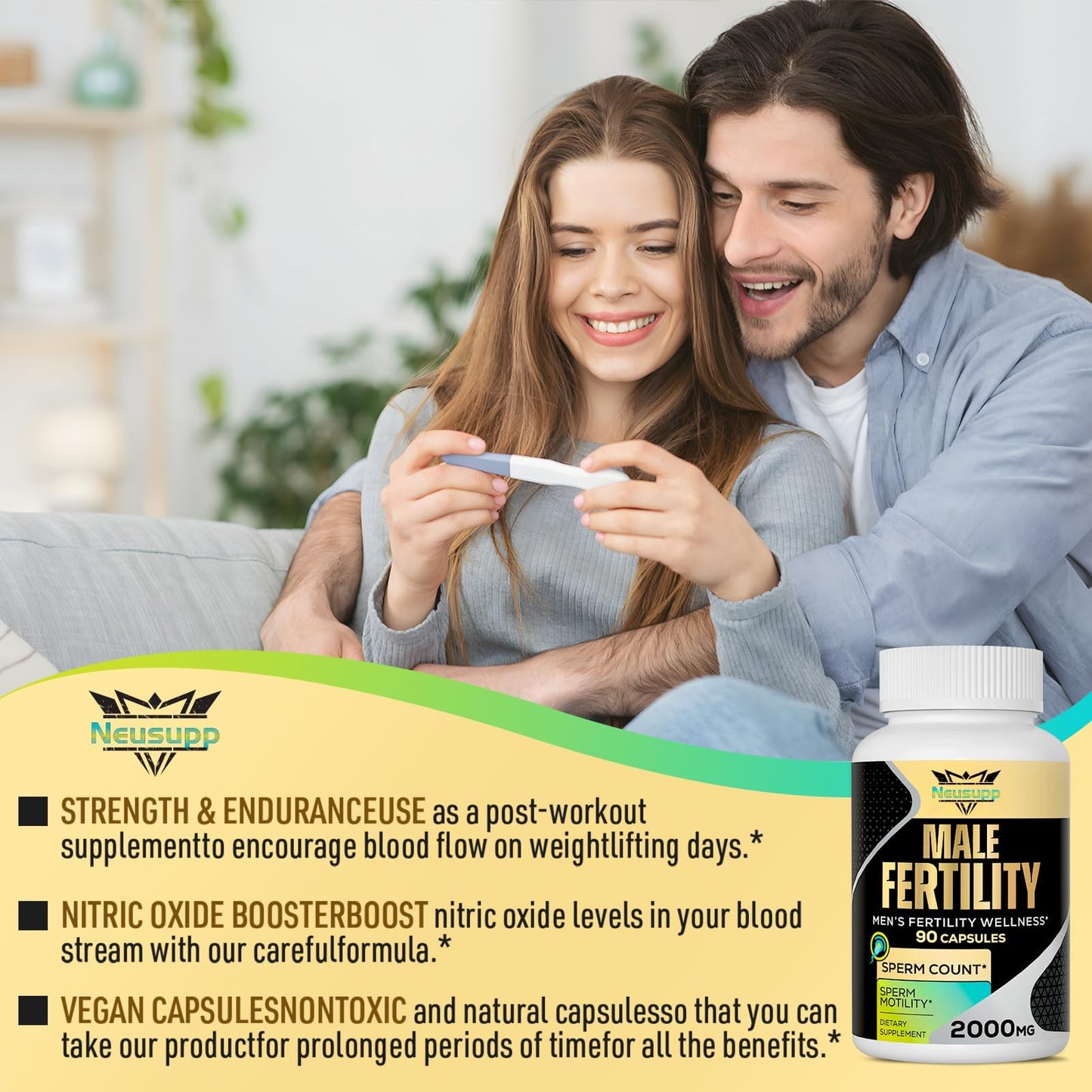 Neusupp Male Fertility Supplements - 2000mg Maca Root Prenatal Vitamins (2 Pack)