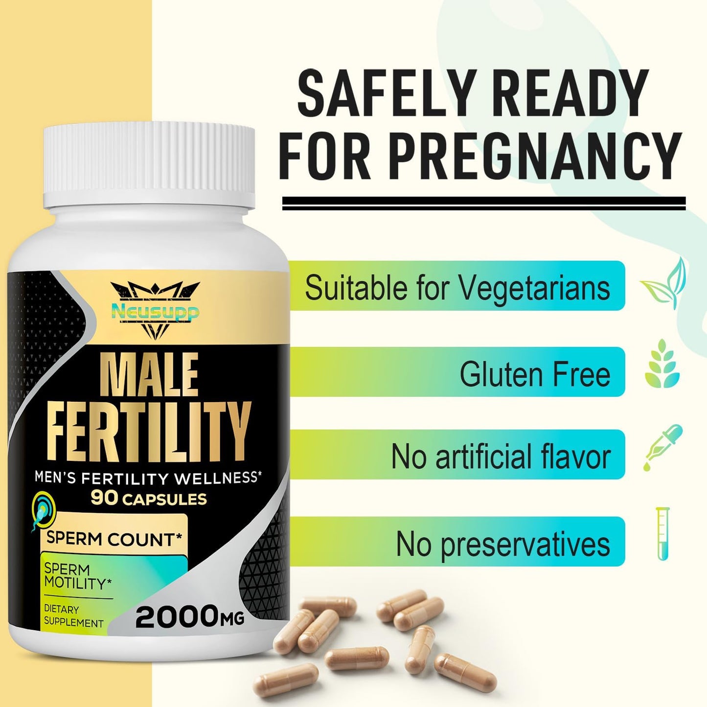 Neusupp Male Fertility Supplements - 2000mg Maca Root Prenatal Vitamins (2 Pack)