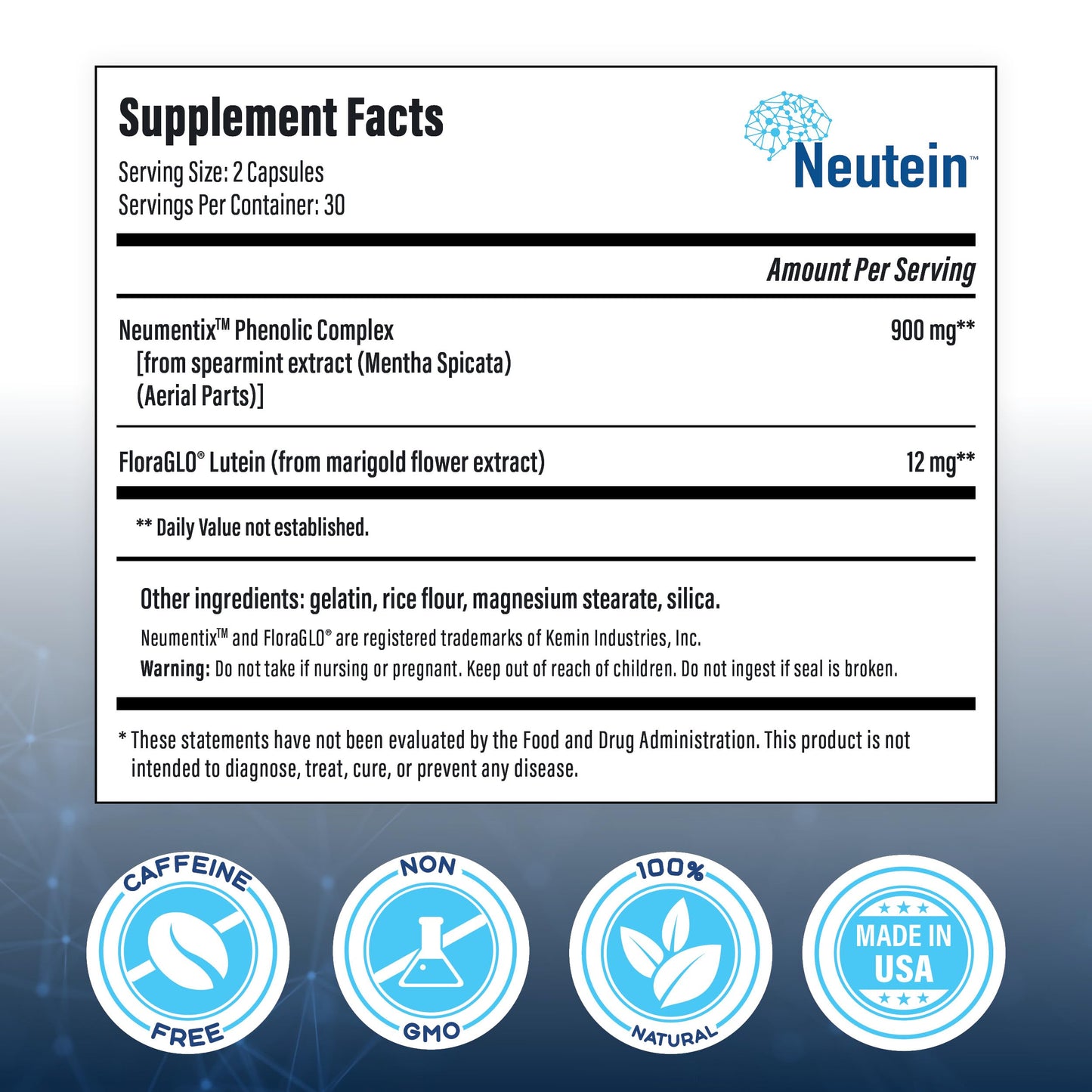 Neutein Natural Brain Booster – Plant-Based Memory & Cognitive Health Supplement (2 Pack, 120 Capsules) – Made in USA
