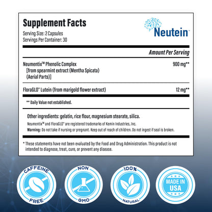 Neutein Natural Brain Booster – Plant-Based Memory & Cognitive Health Supplement (2 Pack, 120 Capsules) – Made in USA