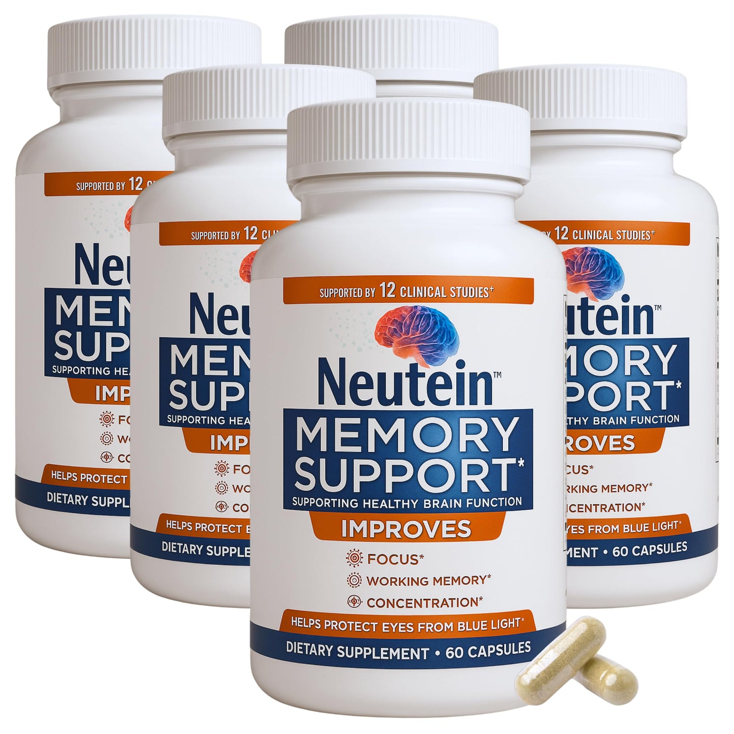 Neutein Natural Brain Booster – Extra Strength Plant-Based Cognitive Support (5 Pack, 300 Capsules) – Made in USA