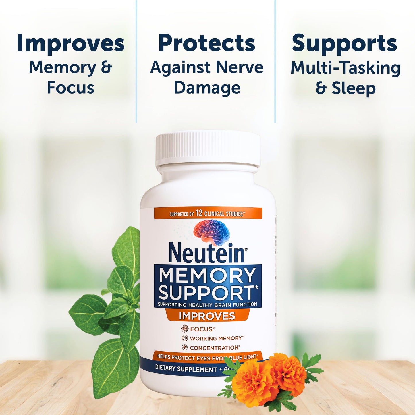 Neutein Natural Brain Booster – Plant-Based Memory & Cognitive Health Supplement (2 Pack, 120 Capsules) – Made in USA