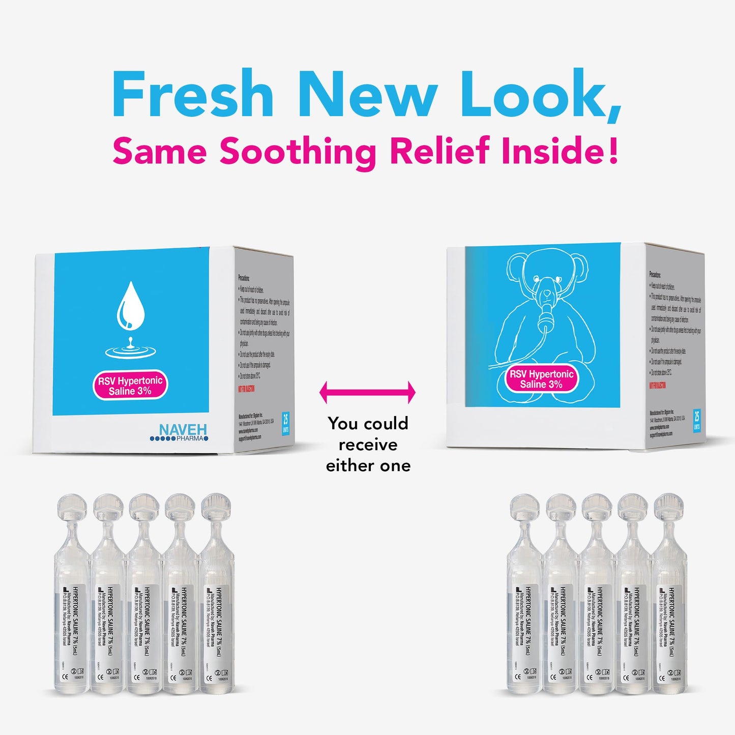 NAVEH PHARMA 3% Saline Solution – 5ml Ampoules, 25-Unit Box for Nasal & Eye Care