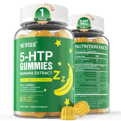 NEVISS 1Pack 5-HTP Gummies + GABA – Melatonin Free, Sleep & Relaxation
