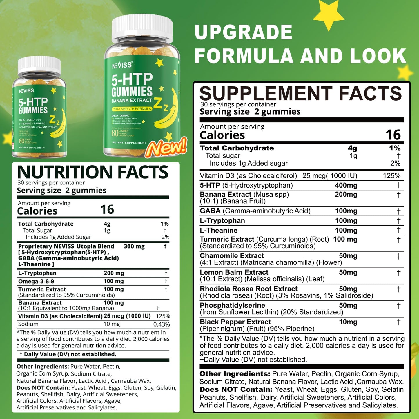 NEVISS 1Pack 5-HTP Gummies + GABA – Melatonin Free, Sleep & Relaxation