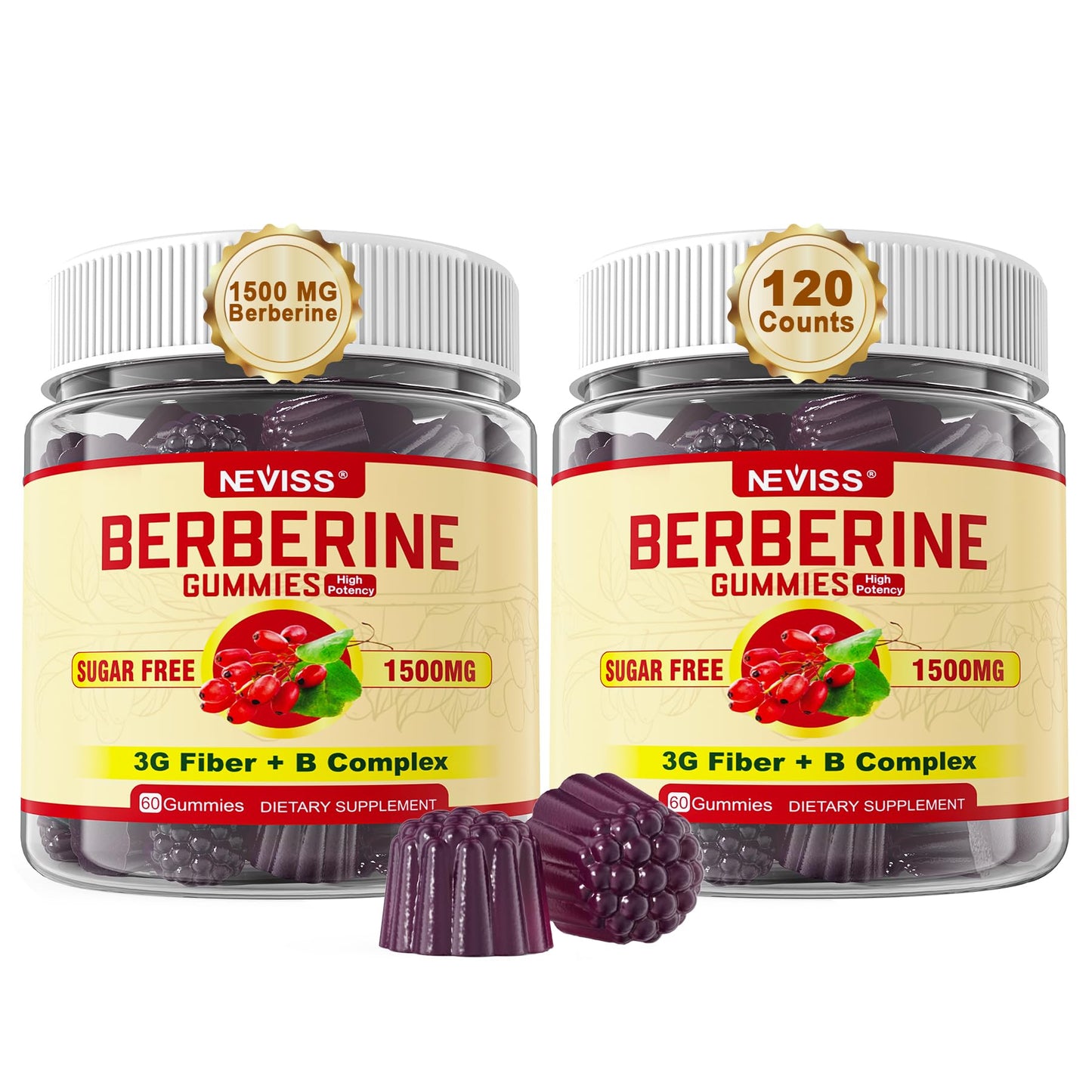 NEVISS Berberine Supplement 1500mg – Vegan, Non-GMO Gummies