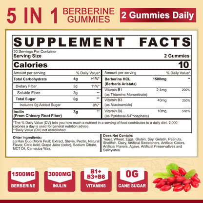 NEVISS Berberine Supplement 1500mg – Vegan, Non-GMO Gummies