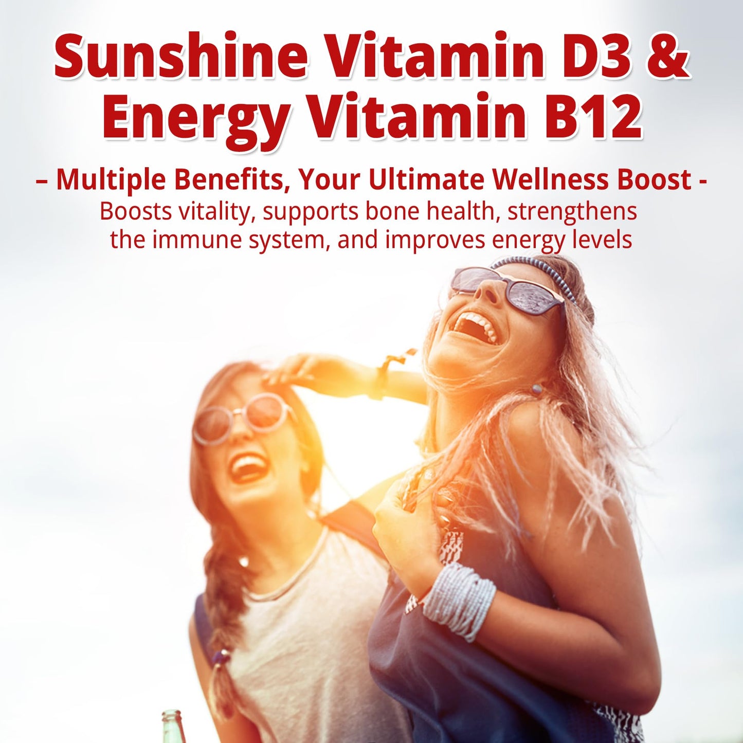 NEVISS Vegan Vitamin D3 + B12 Gummies (2Pack) – 5000 IU D3 & 1000 mcg B12, 120 Count