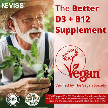 NEVISS Vegan Vitamin D3 + B12 Gummies (2Pack) – 5000 IU D3 & 1000 mcg B12, 120 Count