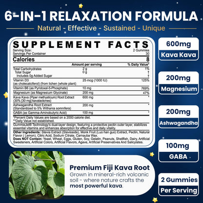 NEVISS Kava Kava Gummies – Calm, Relaxation & Natural Sleep | 600 mg Kava Root Extract + GABA, Ashwagandha, Magnesium, B6/D3 | Sugar-Free, Melatonin-Free, Vegan 60 Ct