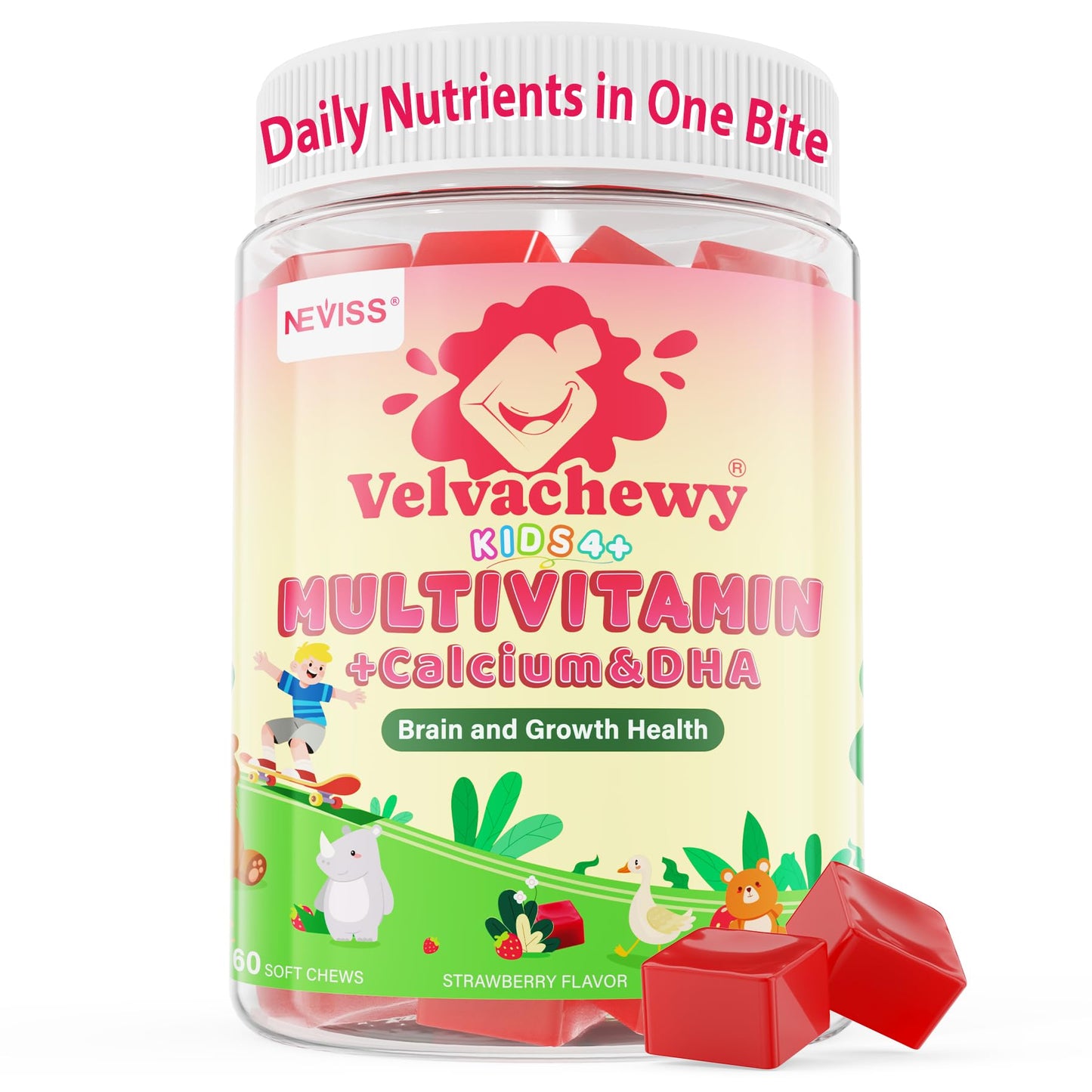 NEVISS Multivitamin for Kids & Teens – Soft Chews with Omega-3 DHA