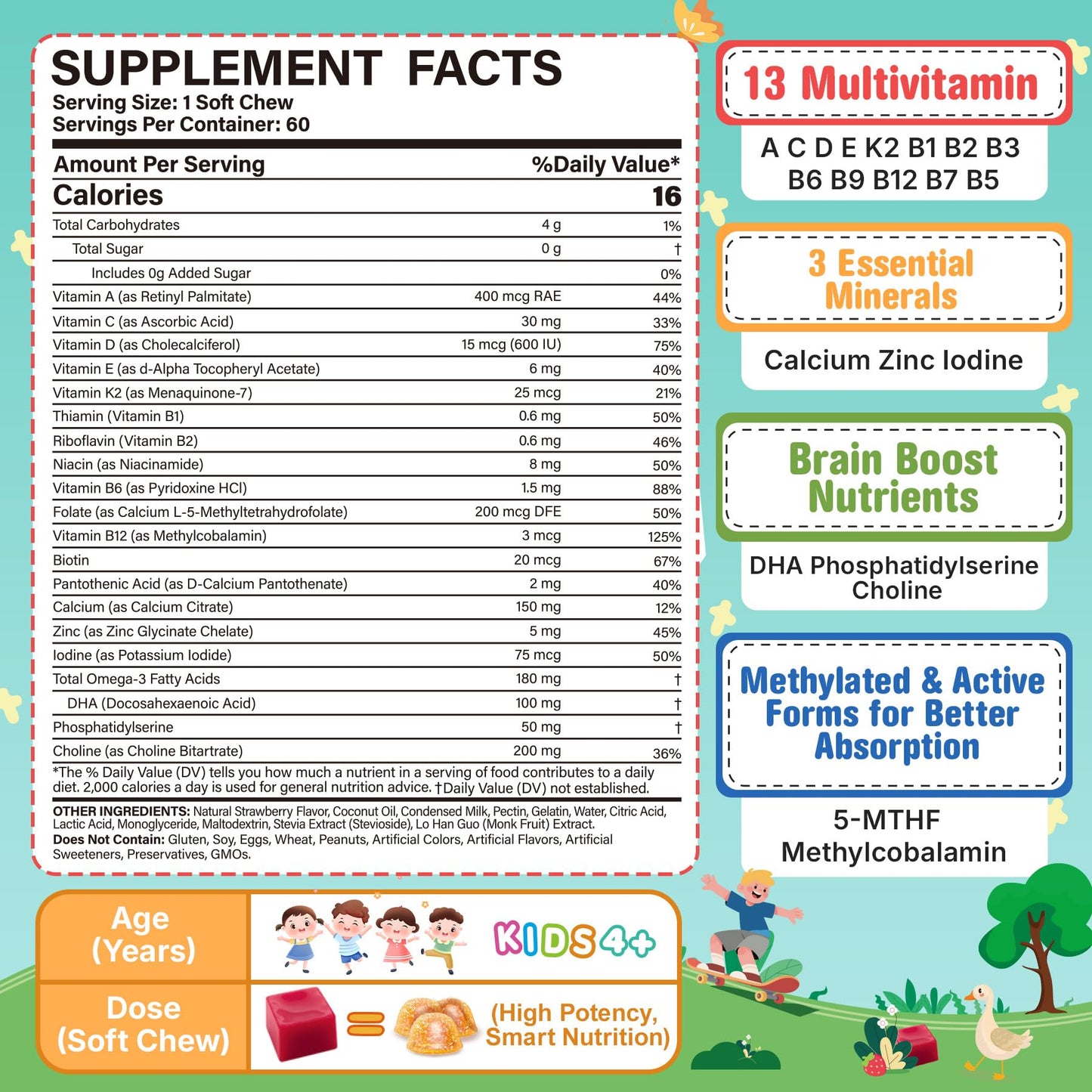 NEVISS Multivitamin for Kids & Teens – Soft Chews with Omega-3 DHA