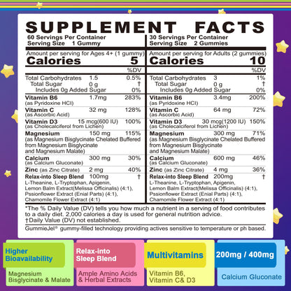 Neviss Magnesium Glycinate + Calcium Gummies for Adults & Kids 4+ | Sleep Support (Sugar Free)