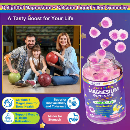 Neviss Magnesium Glycinate + Calcium Gummies for Adults & Kids 4+ | Sleep Support (Sugar Free)