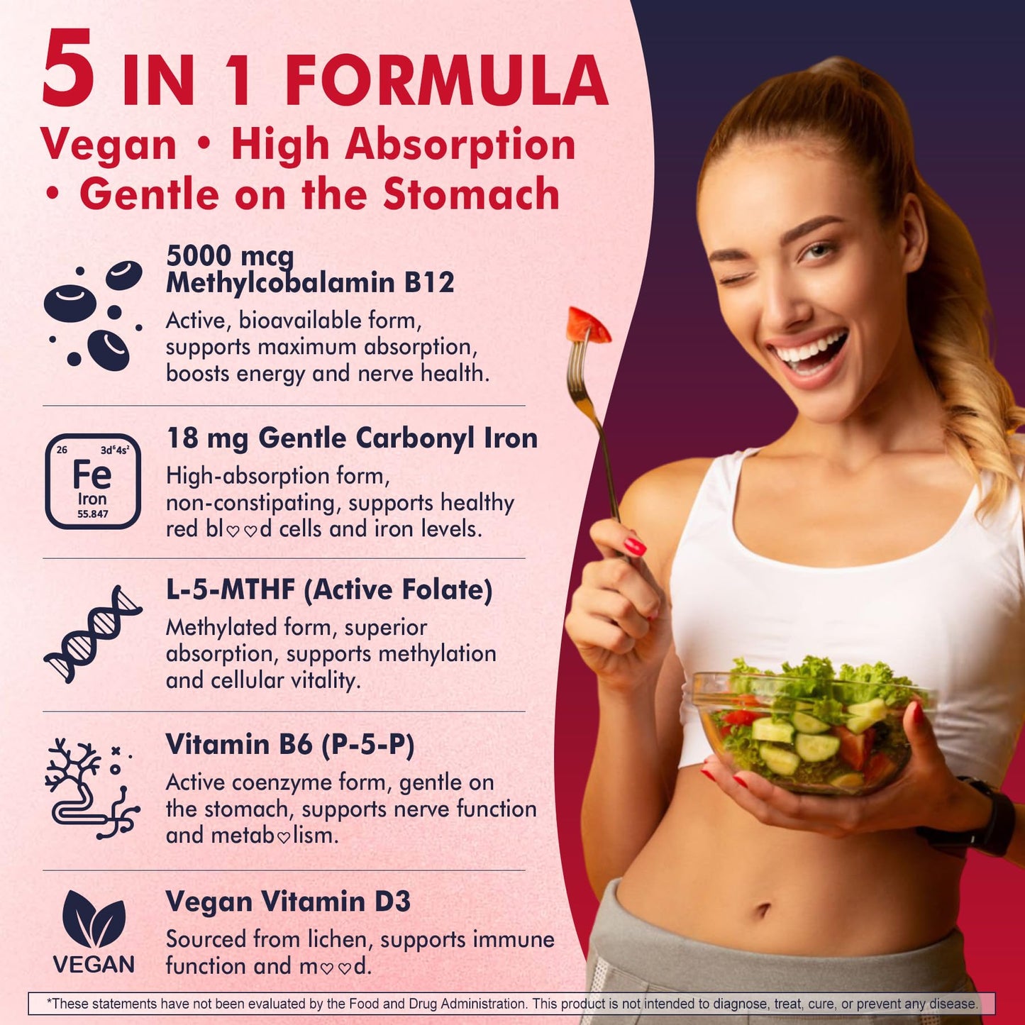 NEVISS Methyl B12 Gummies + Iron 5000 mcg/18 mg – Energy & Focus for Women, 120 Servings