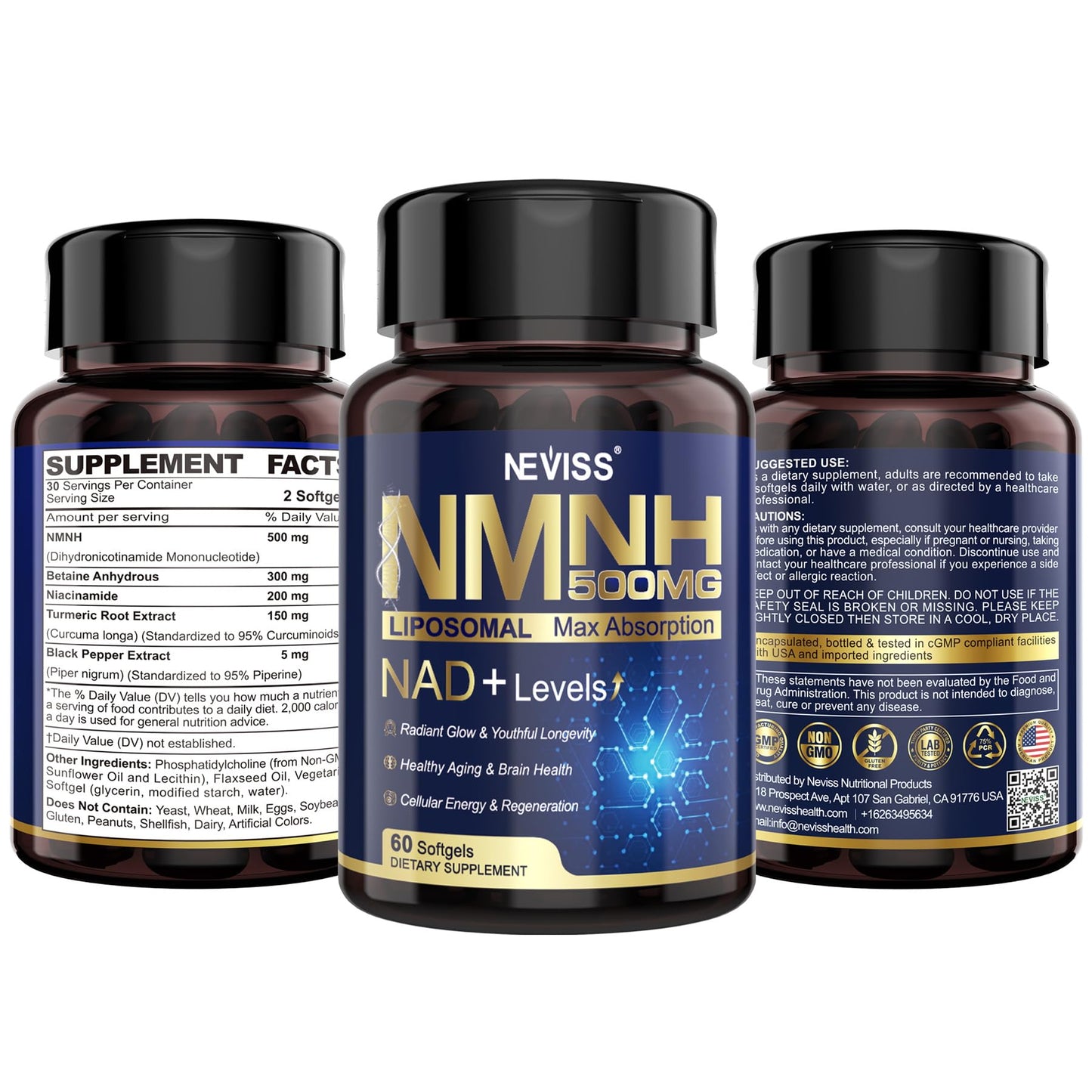 NEVISS NAD+ NMNH Liposomal 500mg – 120 Softgels | Next-Gen NR NMN Supplement Alternative