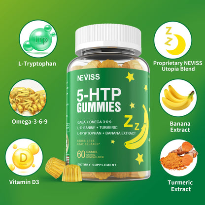 NEVISS 1Pack 5-HTP Gummies + GABA – Melatonin Free, Sleep & Relaxation