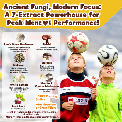 Neviss Teens Brain Gummy: Lion's Mane 7-in-1 Focus, Memory & Energy (Sugar Free)