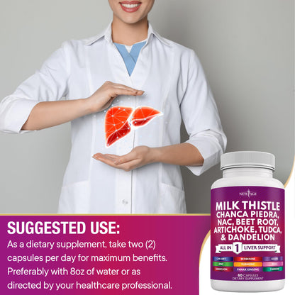 NEW AGE Liver Support – Milk Thistle, NAC, TUDCA, Chanca Piedra (60 Count)