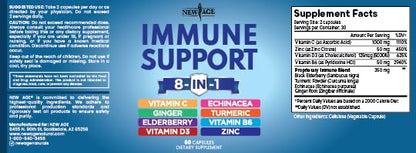 New Age 8-in-1 Immune Support Booster with Echinacea, Vitamin C & Zinc, Vitamin D 5000 IU, Turmeric Curcumin & Ginger, B6, Elderberry – 60 Count