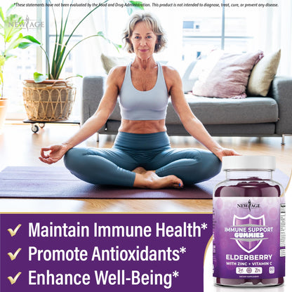 NEW AGE Immune Support Gummies – Sambucus Elderberry, Vitamin C & Zinc | 120 Gummies
