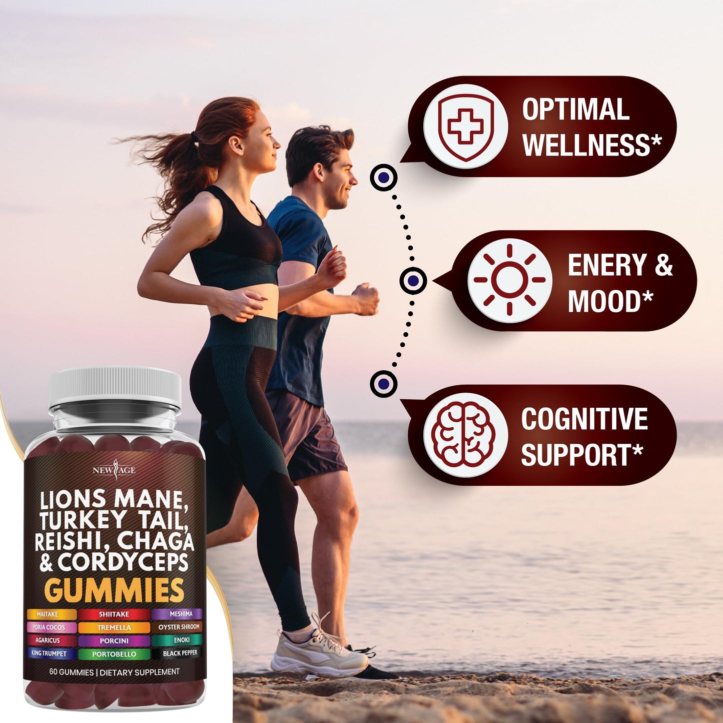 NEW AGE Mushroom Lion's Mane Gummies - 120 Count | Cognitive & Immune Support with Reishi & Cordyceps